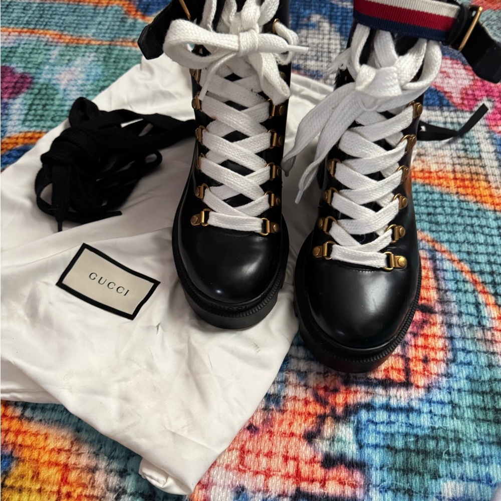 Gucci Black and White Combat Boots